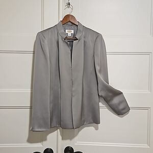 Talbots gray/silver gray silk charmuese bend jacket. Size 4.